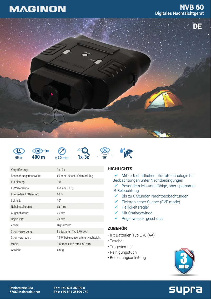 Imagen de la primera página del manual del dispositivo NVB 60