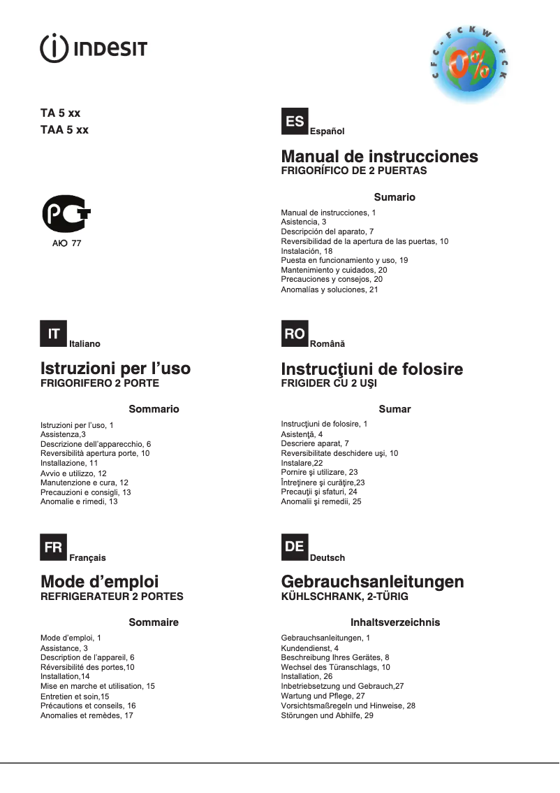 Página 1 del manual Manual de usuario Indesit TAA 5 S
