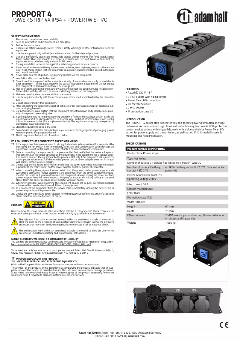 Página nº 1 - Ficha técnica Adam Hall AHPROPORT4