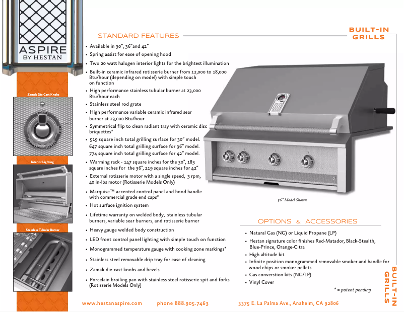 Página 1 del manual Ficha técnica Hestan Aspire EMBR36-NG-OR