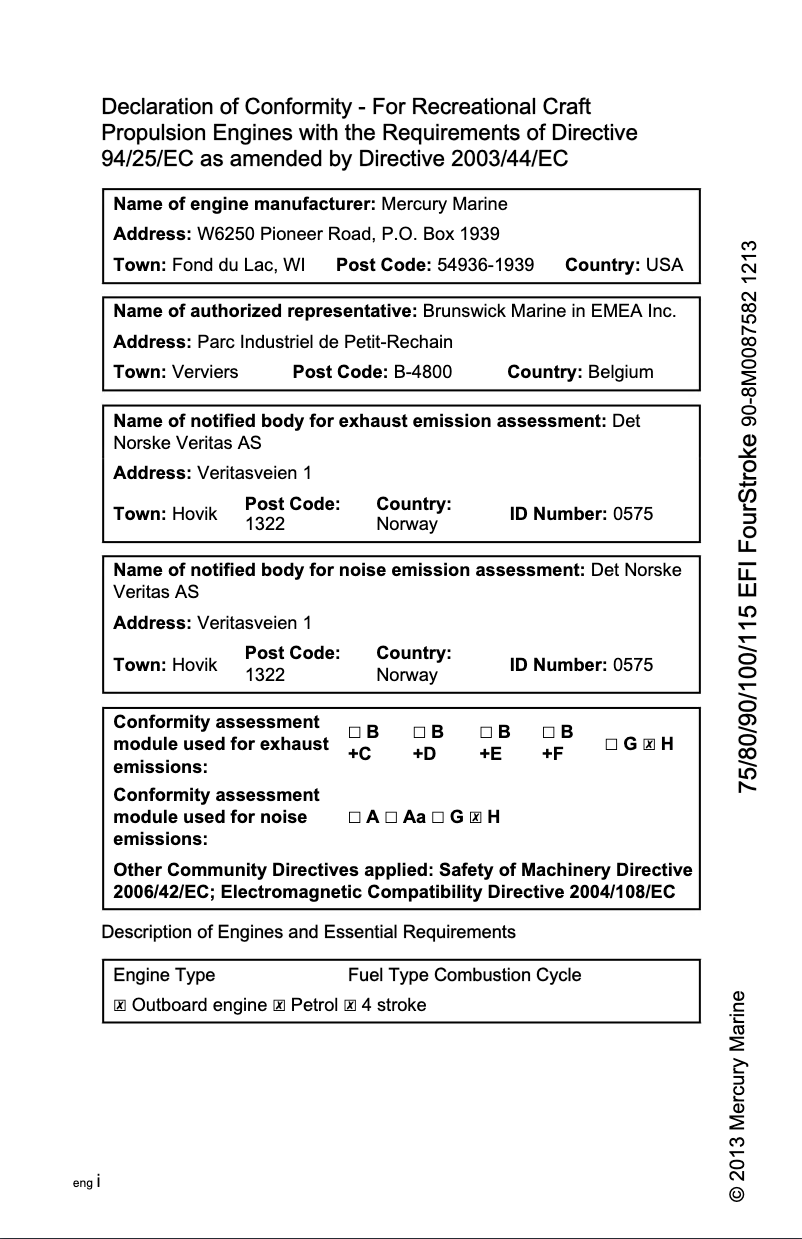 Página nº 1 - Manual de usuario Mercury 115 EFI Fourstroke (2014)