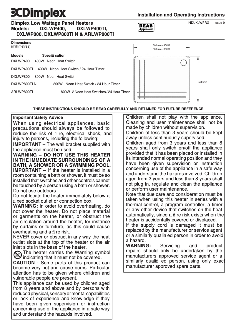 Imagen de la primera página del manual del dispositivo DXLWP800