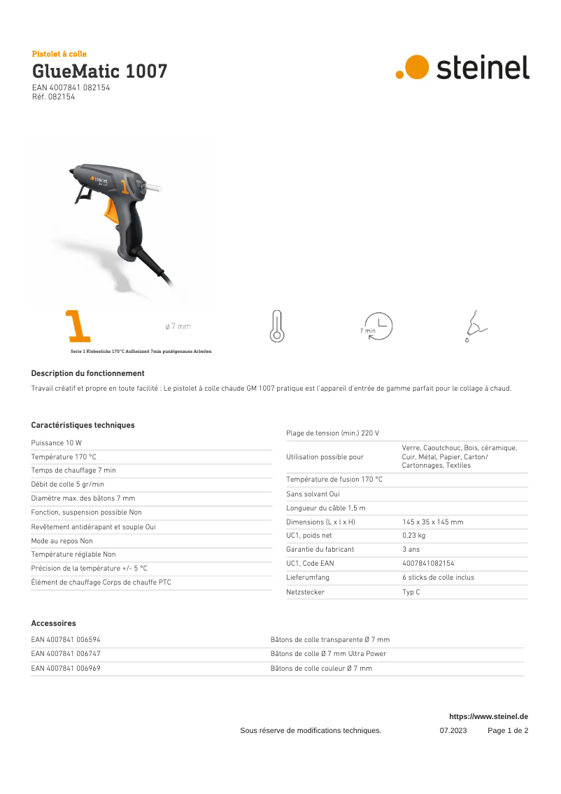 Página nº 1 - Ficha técnica Steinel GlueMatic 1007