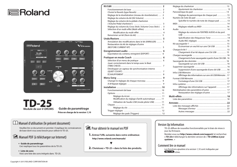 Imagen de la primera página del manual del dispositivo TD-25