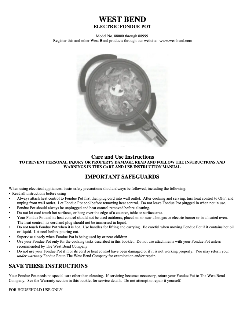 Imagen de la primera página del manual del dispositivo Fondue Pot 88000