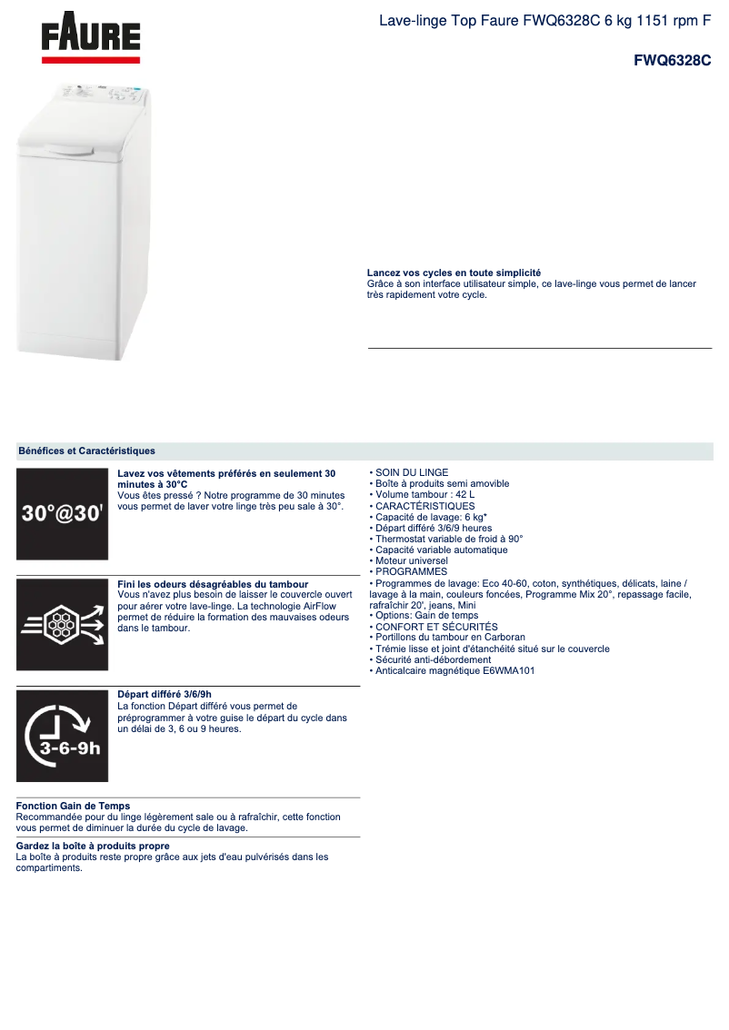Página nº 1 - Ficha técnica Faure FWQ6328C