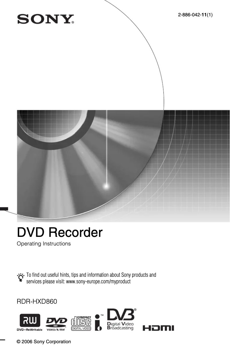 Imagen de la primera página del manual del dispositivo RDR-HXD860