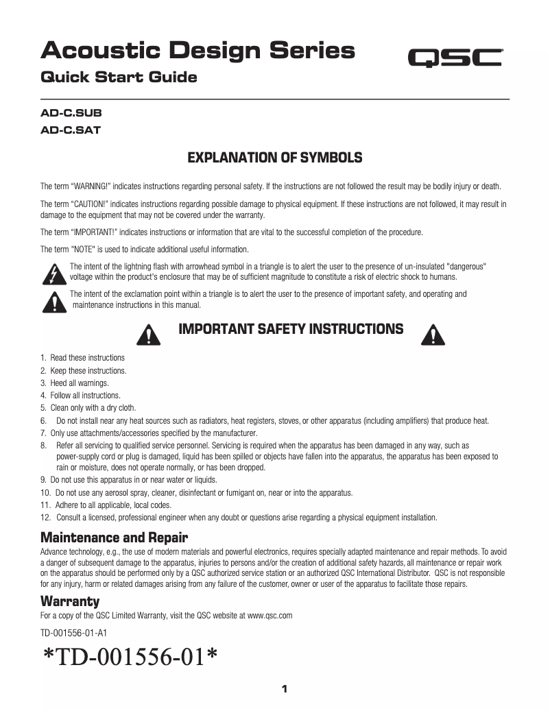 Página nº 1 - Manual de usuario QSC AD-C.SAT