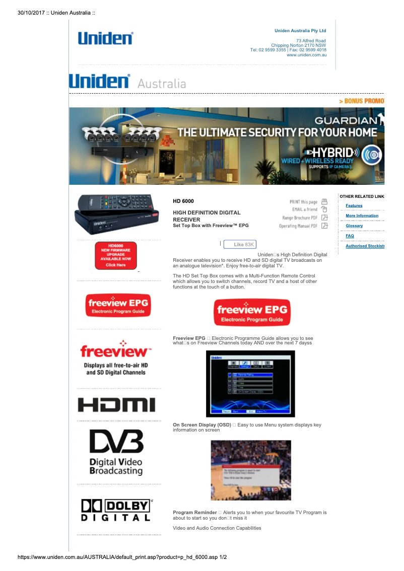 Página 1 del manual Manual de usuario Uniden HD 6000