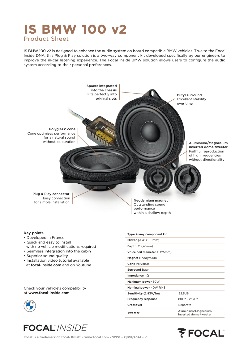 Página 1 del manual Ficha técnica Focal IS BMW 100 v2