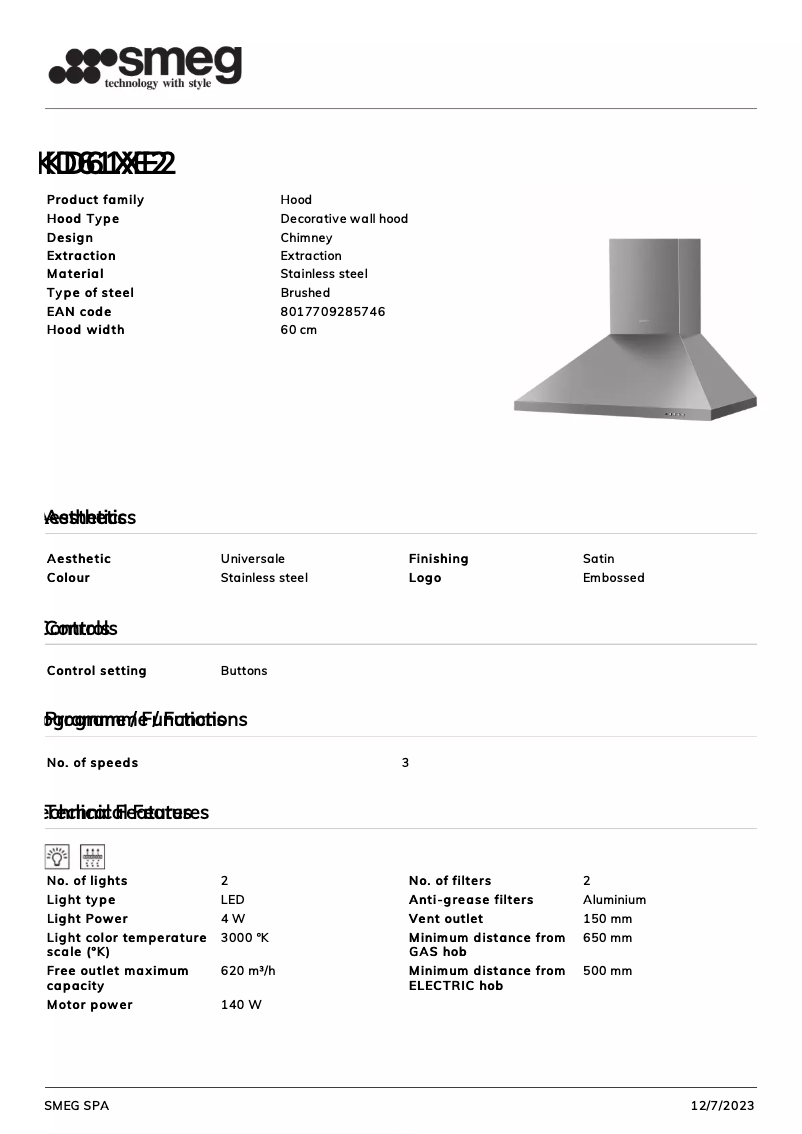Página 1 del manual Ficha técnica Smeg KD61XE2