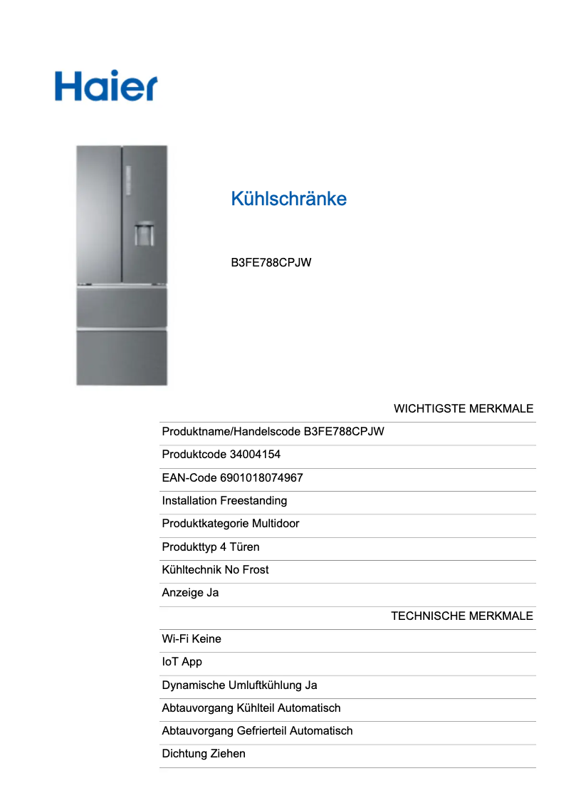 Página 1 del manual Etiqueta energética Haier B3FE788CPJW