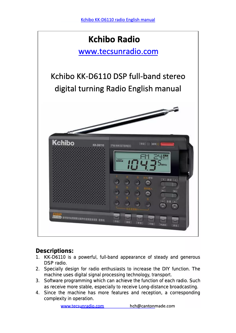 Página 1 del manual Manual de usuario Tecsun Kchibo KK-D6110