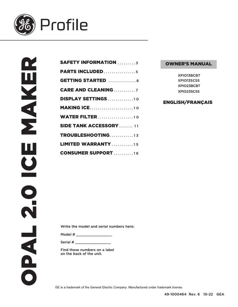 Imagen de la primera página del manual del dispositivo Profile Opal XPIO23SCSS