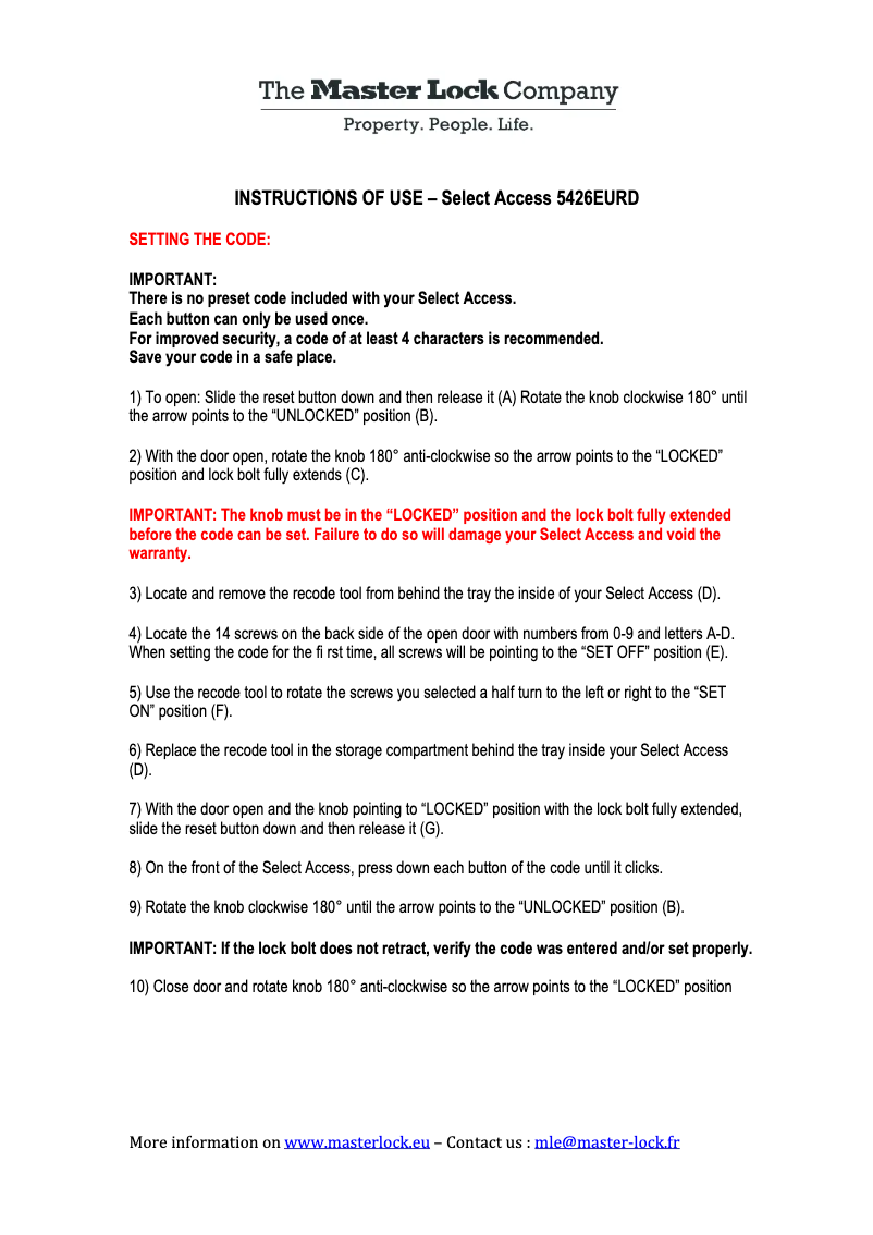 Imagen de la primera página del manual del dispositivo 5426EURD