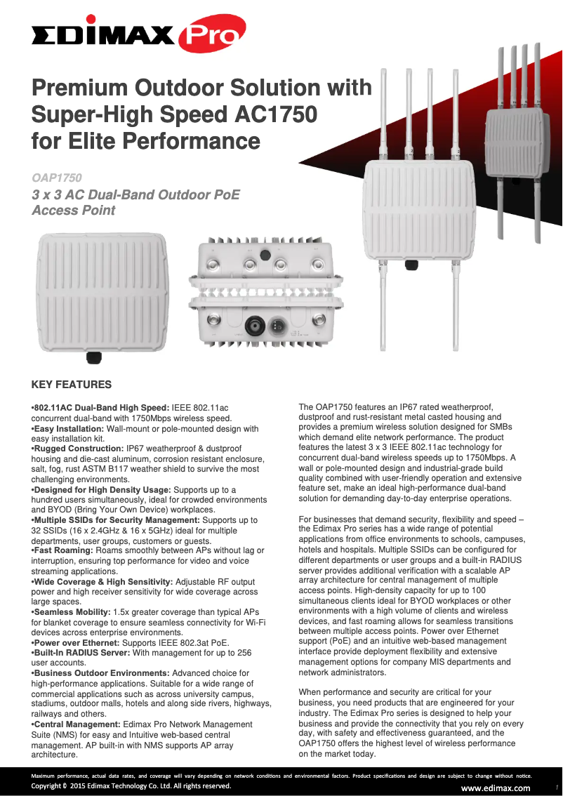 Página 1 del manual Ficha técnica Edimax OAP1750
