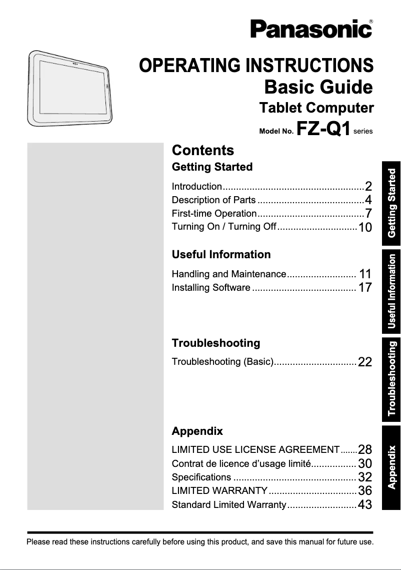 Página 1 del manual Manual de usuario Panasonic Toughpad FZ-Q1