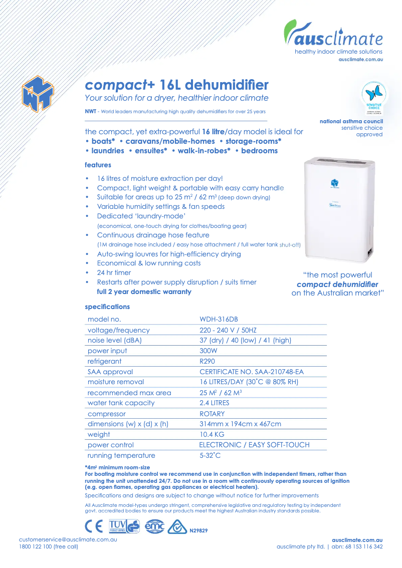 Página nº 1 - Ficha técnica Ausclimate WDH-316DB