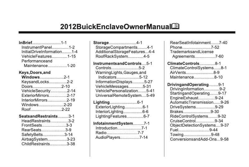 Página 1 del manual Manual de usuario Buick Enclave (2012)