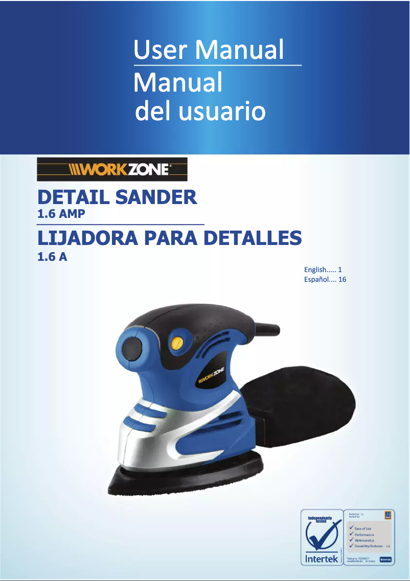 Página 1 del manual Manual de usuario Workzone 1.6 Amp Detail Sander AJ56