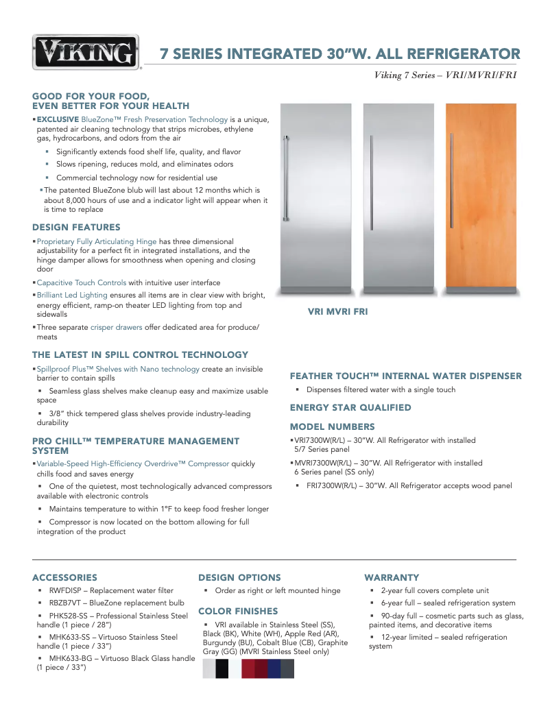 Página 1 del manual Ficha técnica Viking FRI7300WR