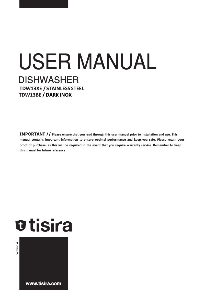 Página 1 del manual Manual de usuario Tisira TDW13BE