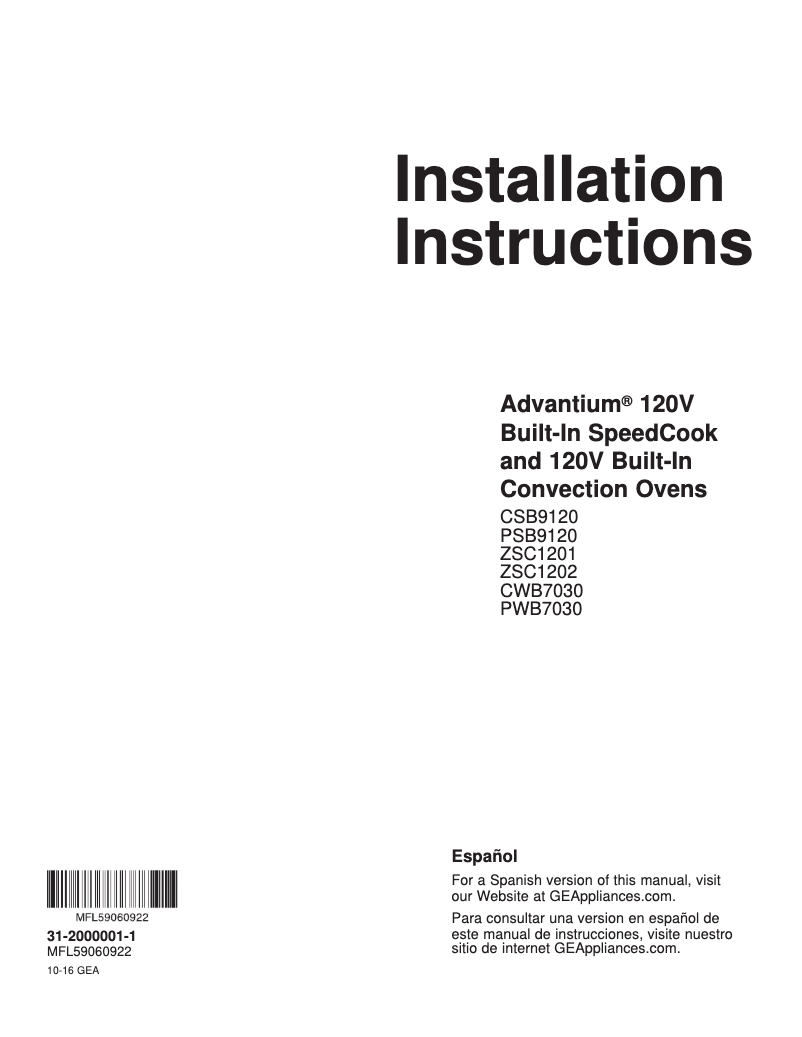Imagen de la primera página del manual del dispositivo Profile PWB7030SLSS