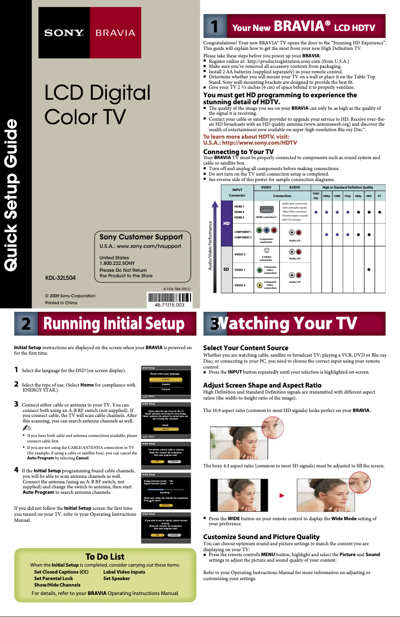 Imagen de la primera página del manual del dispositivo Bravia KDL-32L504