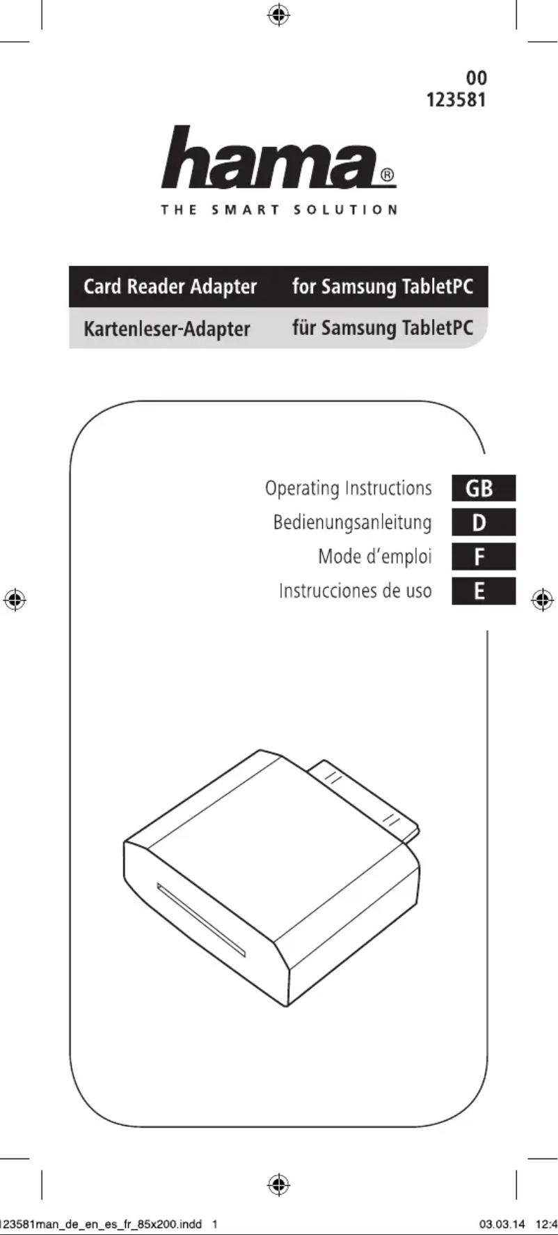 Imagen de la primera página del manual del dispositivo 123581