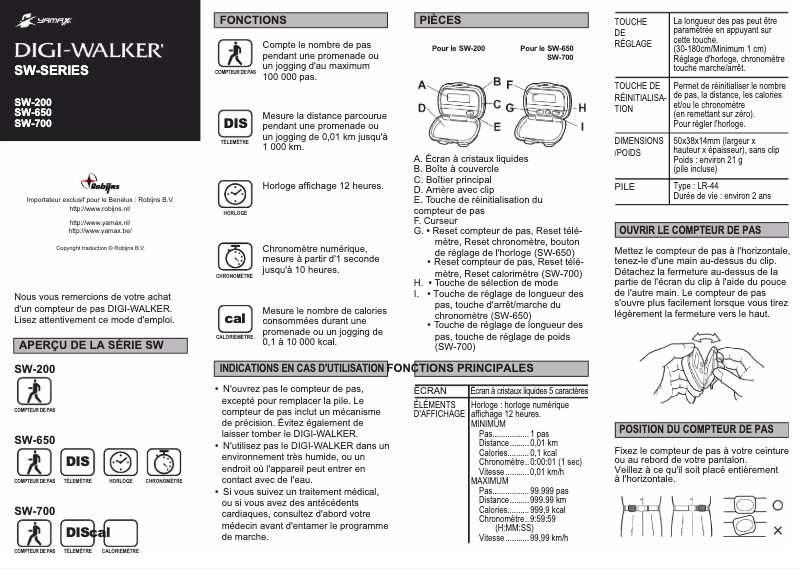 Imagen de la primera página del manual del dispositivo Digi-Walker SW-650