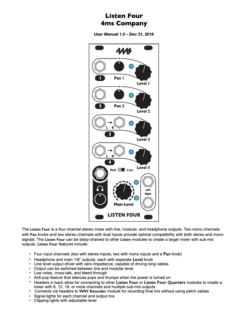 Página 1 del manual Manual de usuario 4ms Listen Four