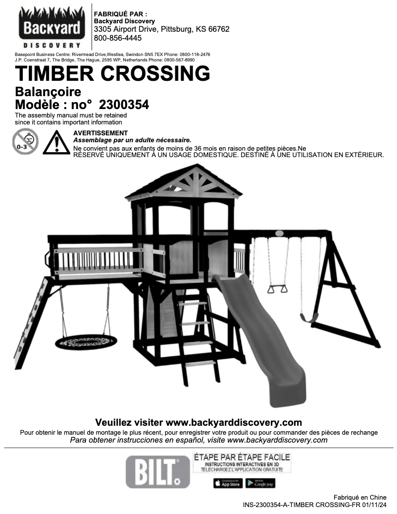 Página 1 del manual Manual de usuario Backyard Discovery Timber Crossing