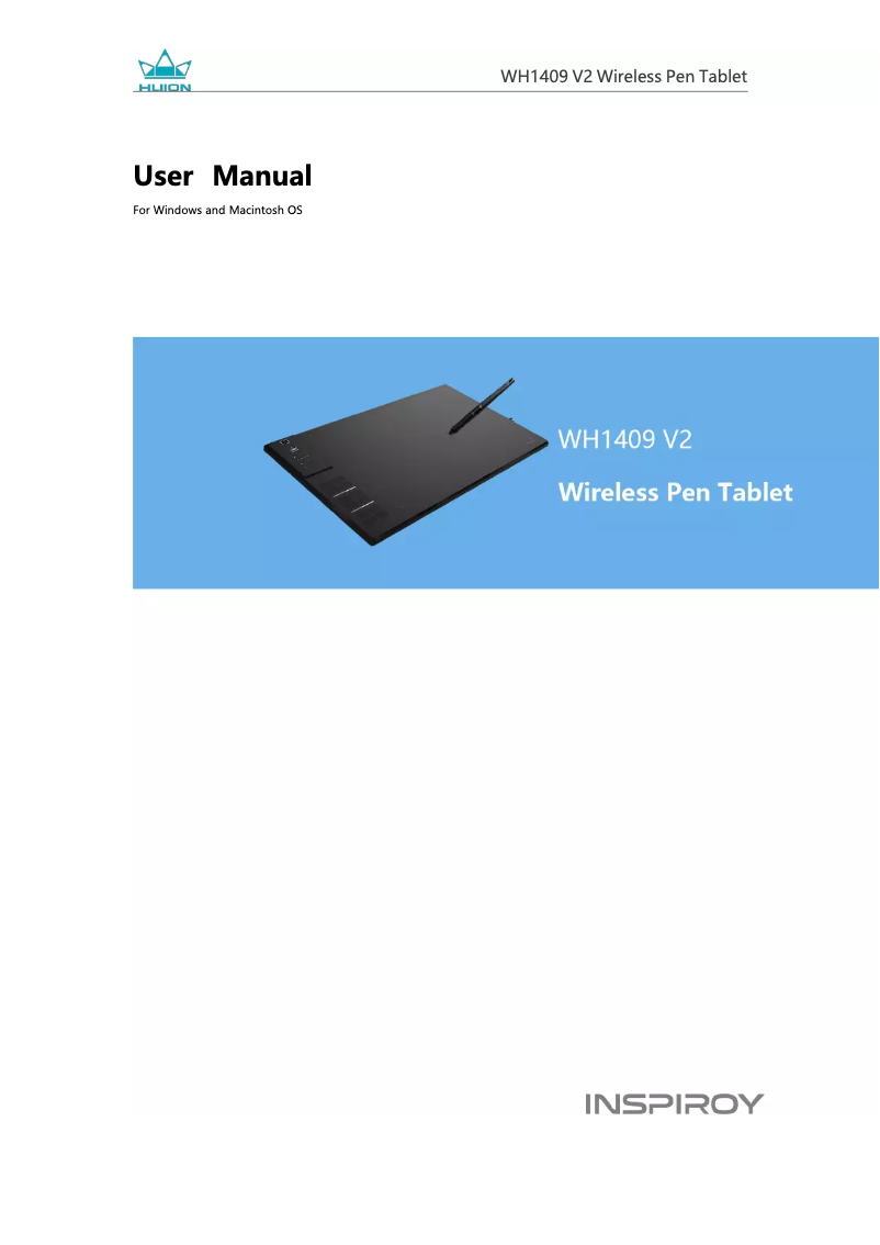 Página 1 del manual Manual de usuario Huion Inspiroy WH1409 V2