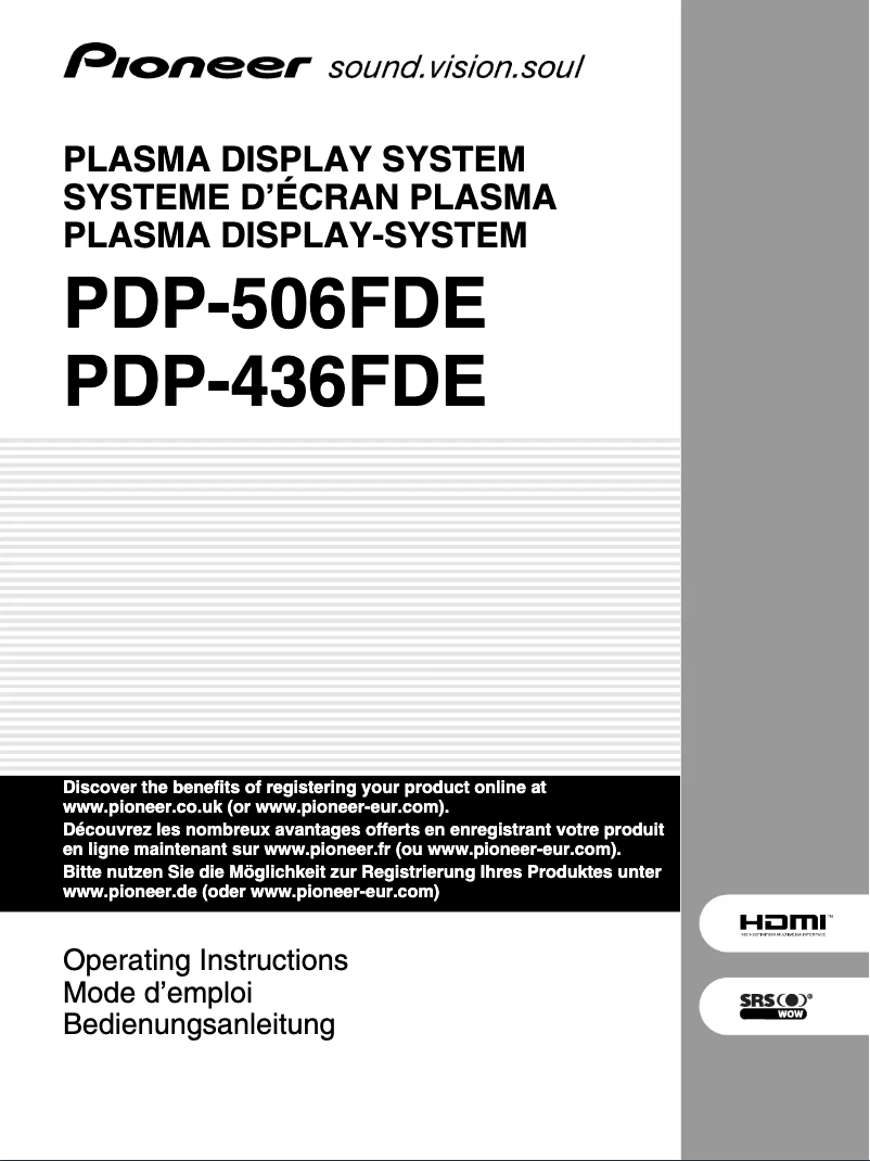 Página nº 1 - Manual de usuario Pioneer PDP-436FDE