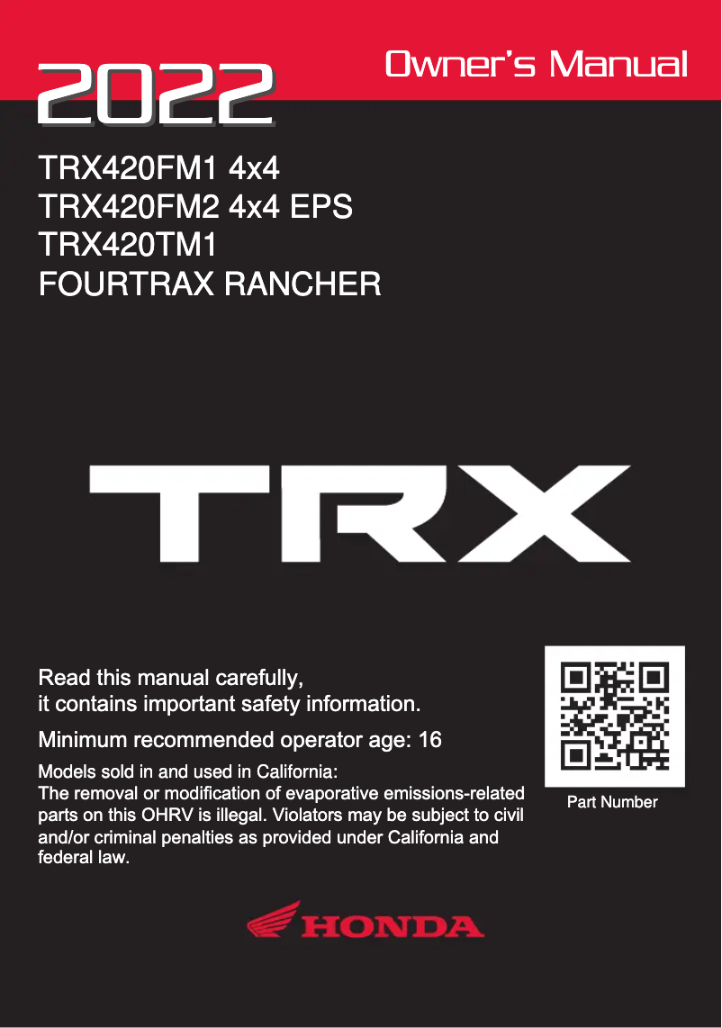 Página 1 del manual Manual de usuario Honda Rancher (2022)