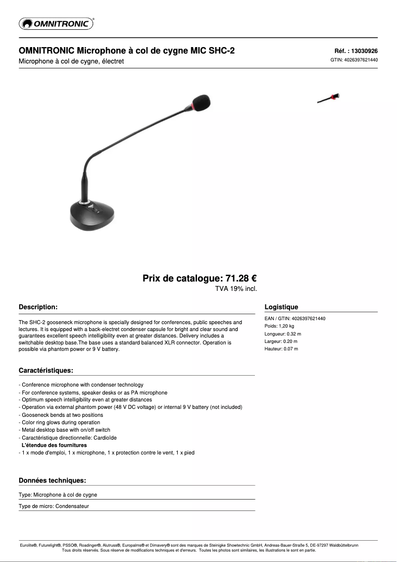Página 1 del manual Ficha técnica Omnitronic SHC-2