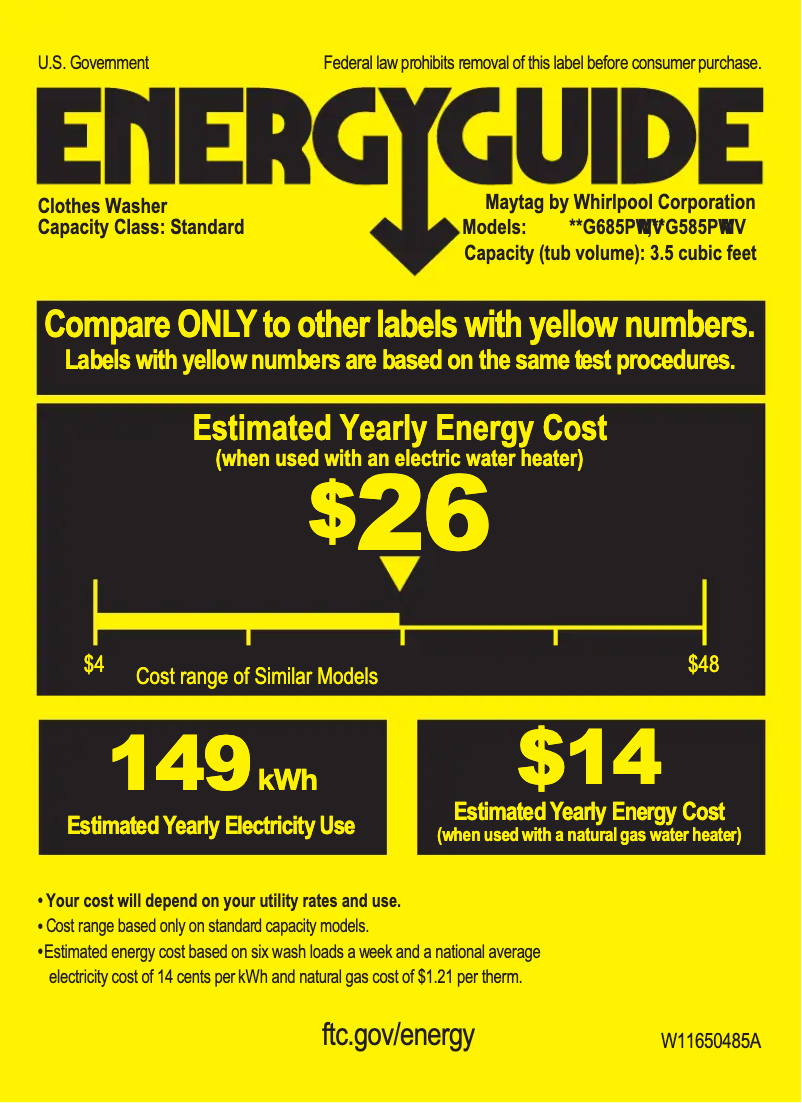 Página 1 del manual Etiqueta energética Maytag MVWP586GW