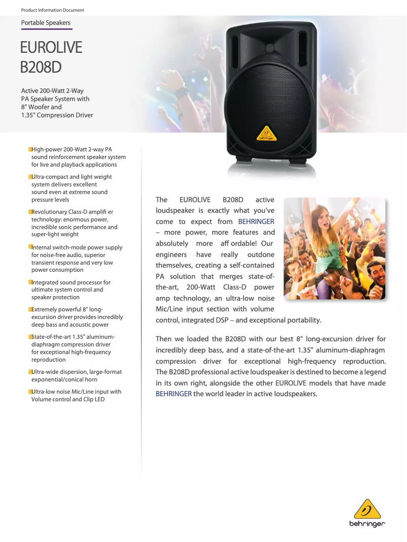 Imagen de la primera página del manual del dispositivo Eurolive B208D