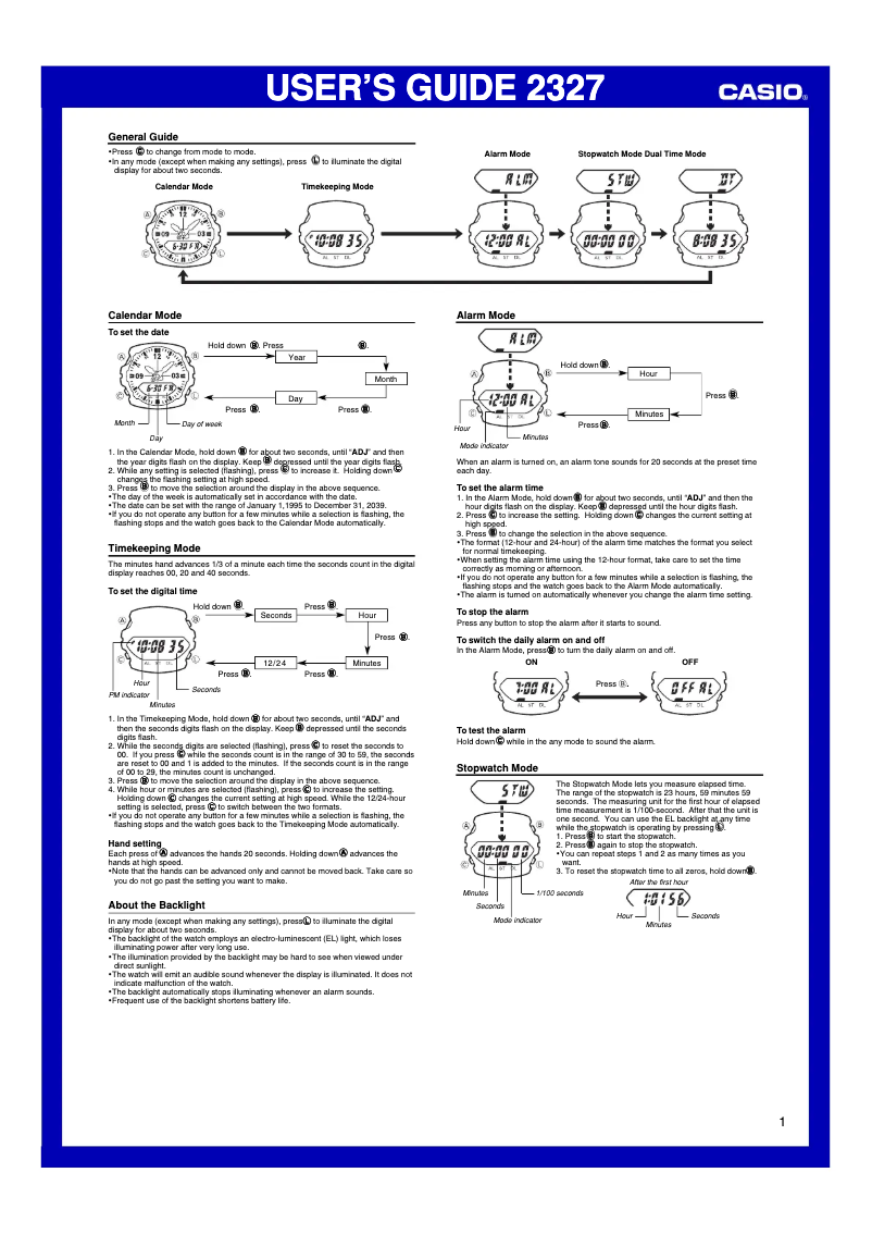 Página 1 del manual Manual de usuario Casio G-Shock G100-1BV