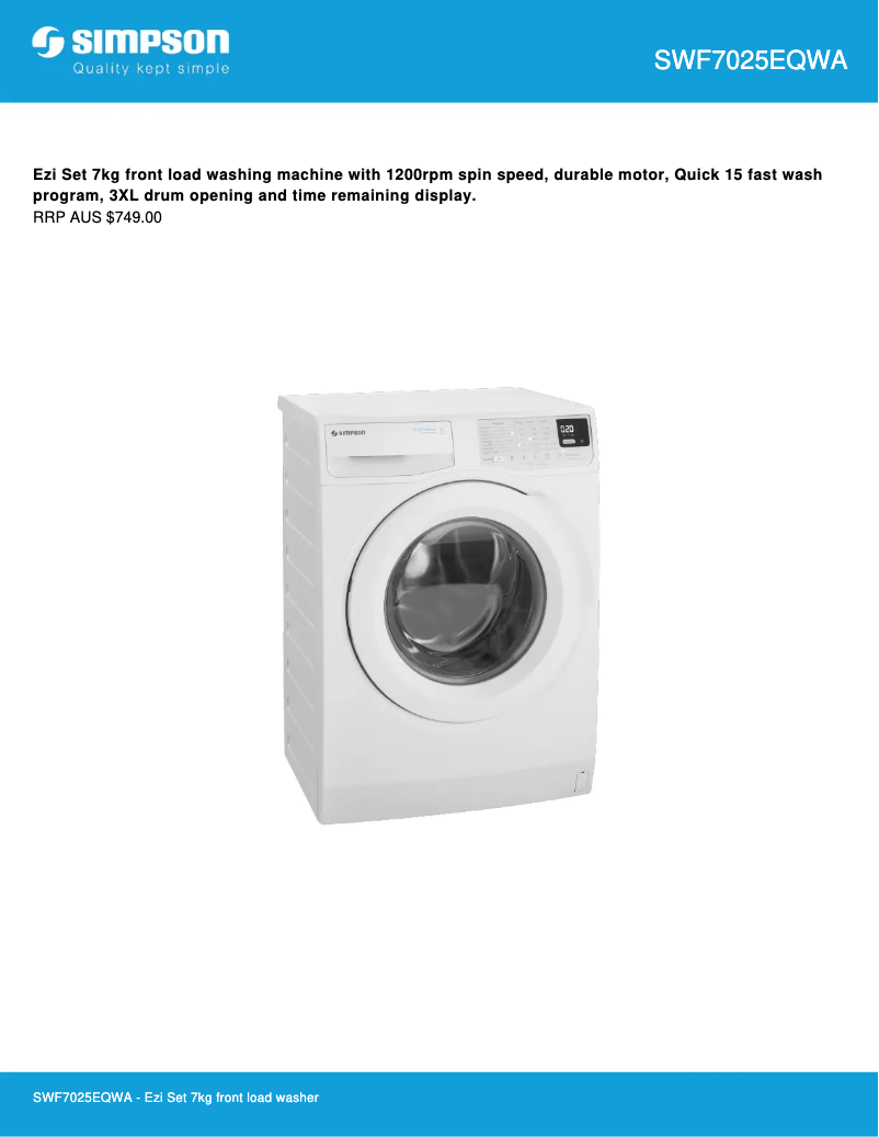 Página 1 del manual Ficha técnica Simpson SWF7025EQWA