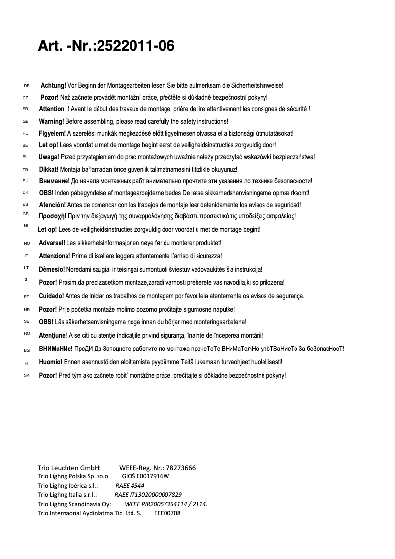 Página 1 del manual Manual de usuario Trio Lighting Divo 2522011-06