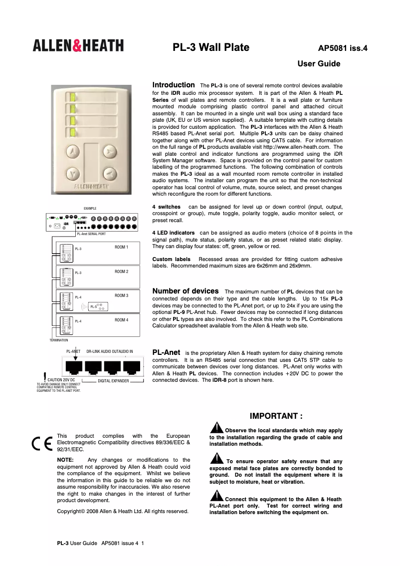 Página nº 1 - Manual de usuario Allen & Heath PL-3