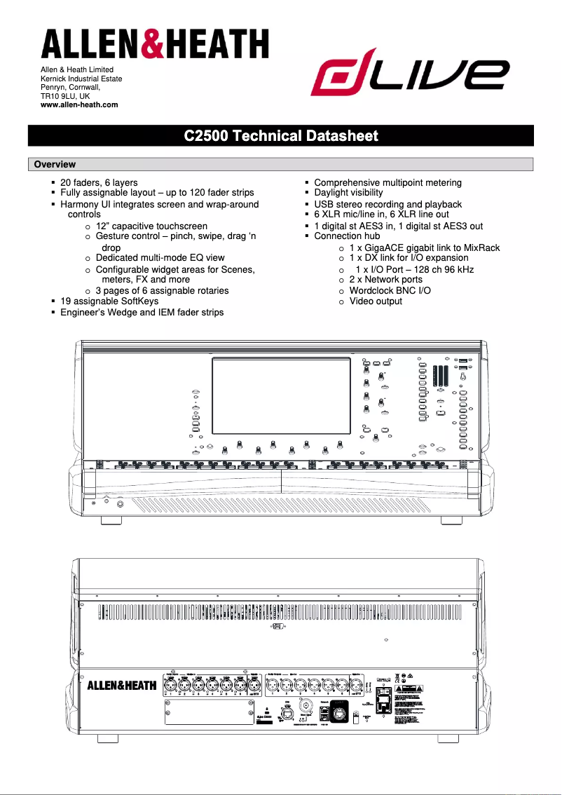 Página 1 del manual Ficha técnica Allen & Heath dLive C2500