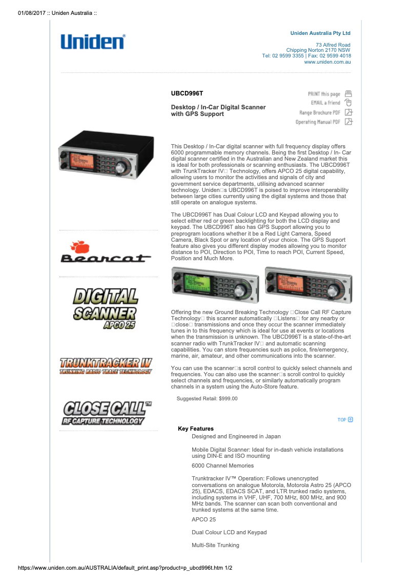Página nº 1 - Manual de usuario Uniden UBCD996T