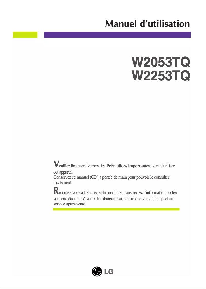 Imagen de la primera página del manual del dispositivo W2253TQ-PF