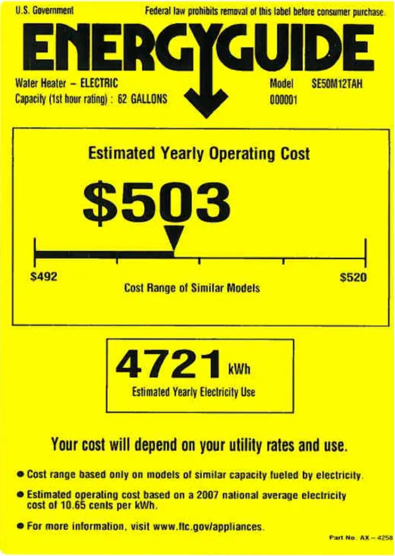 Página 1 del manual Etiqueta energética GE SE50M12TAH