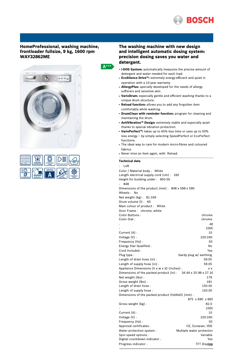 Página 1 del manual Manual de usuario Bosch WAY32862ME