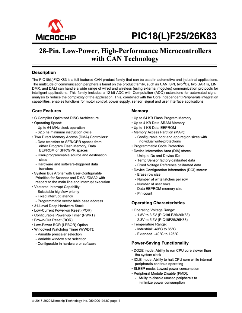 Imagen de la primera página del manual del dispositivo PIC18F26K83