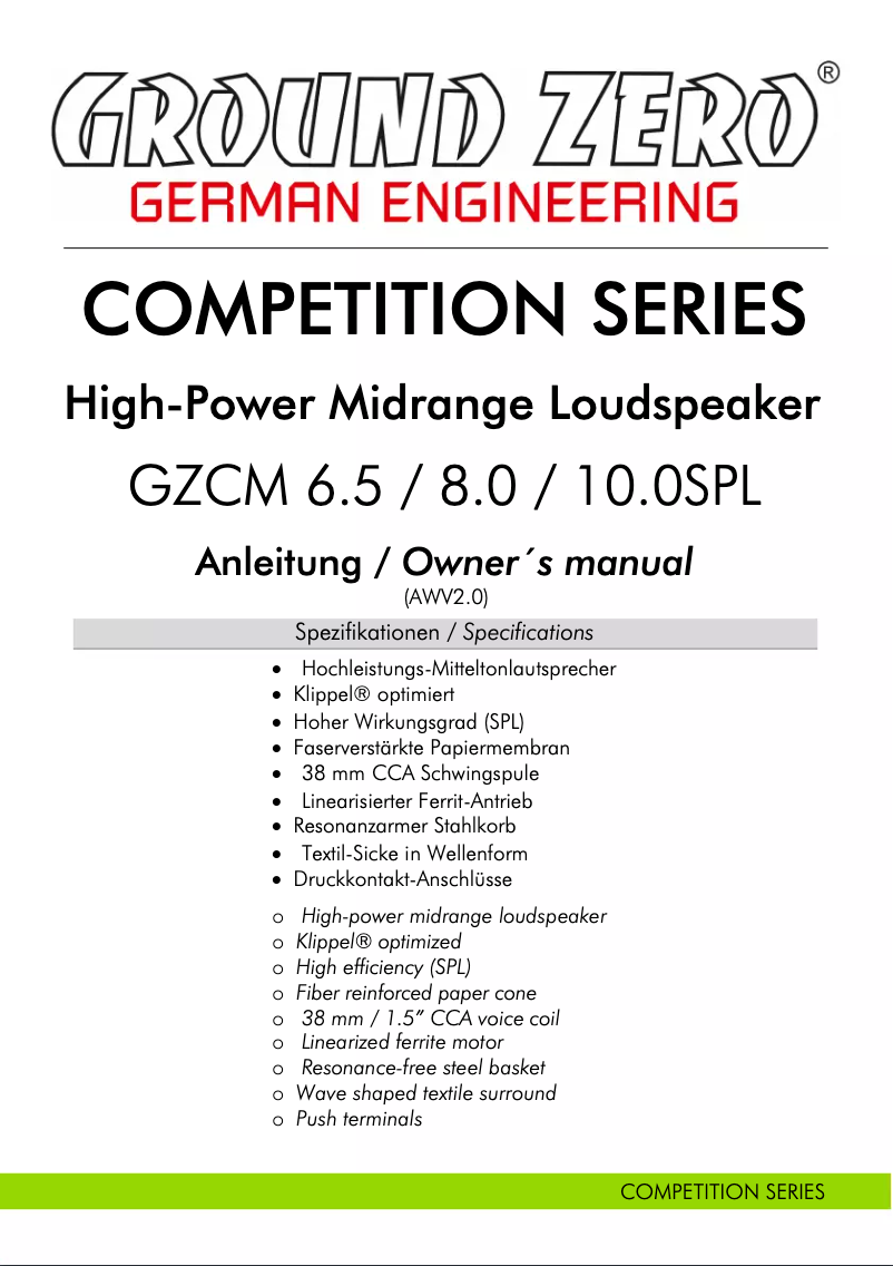 Imagen de la primera página del manual del dispositivo GZCM 6.5SPL