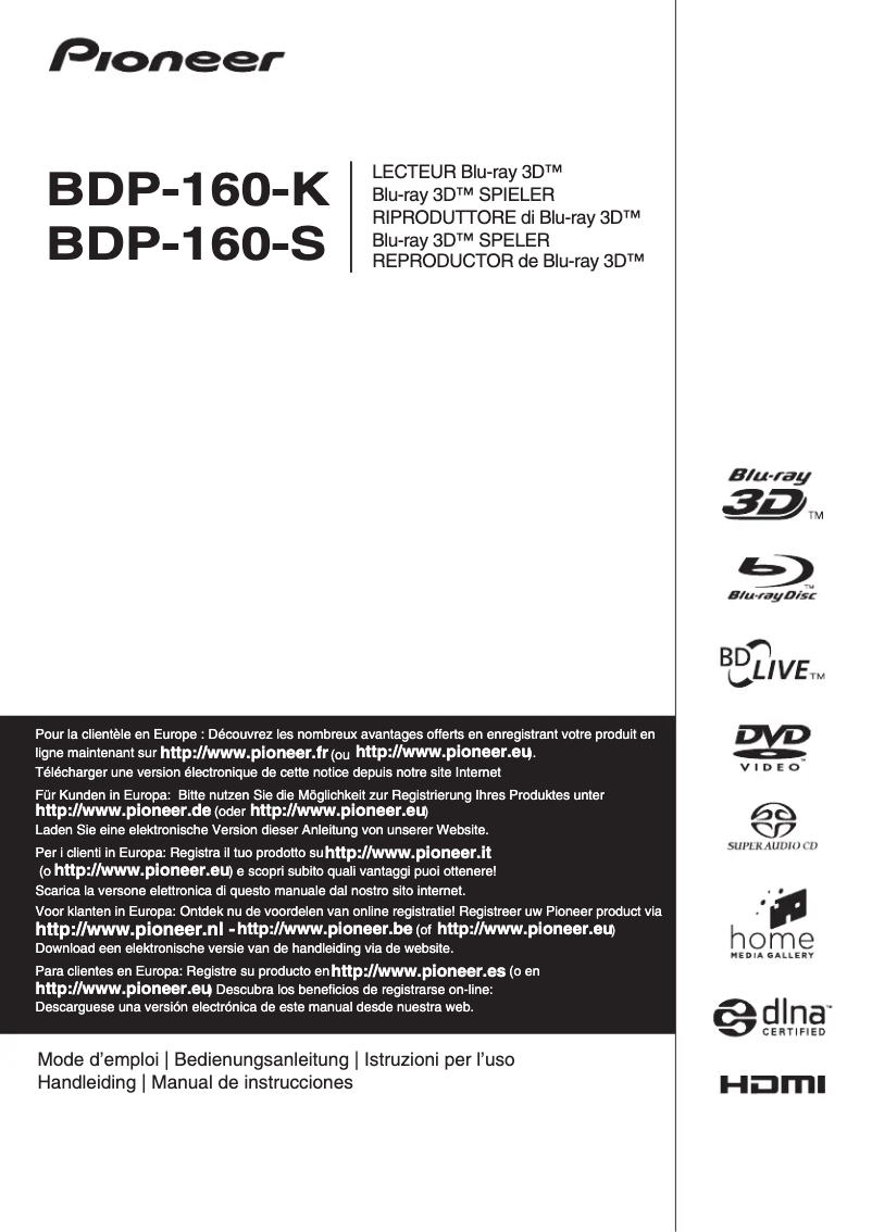 Imagen de la primera página del manual del dispositivo BDP-160-S
